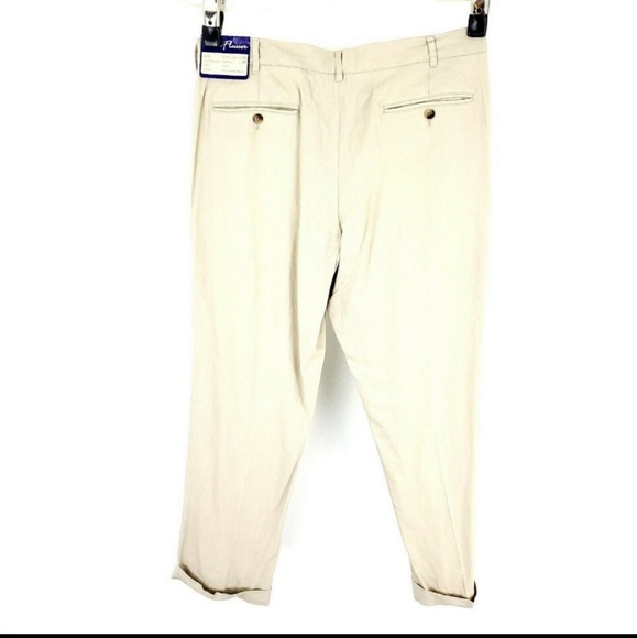 NEW Alan Flusser Linen Rayon Cream Mid Rise Pleated Cuffed 36/30 - Picture 3 of 6